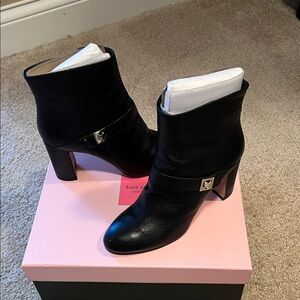 Kate Spade Thatcher Black Mini Pebble Leather Heeled Boots